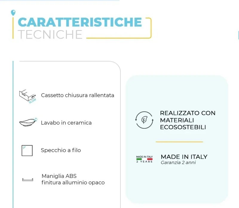 Mobile bagno sospeso 80 cm rovere miele Master lavabo 40 e specchio 80
