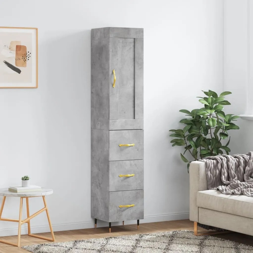 Credenza Grigio Cemento 34,5x34x180 Cm İn Legno Multistrato /