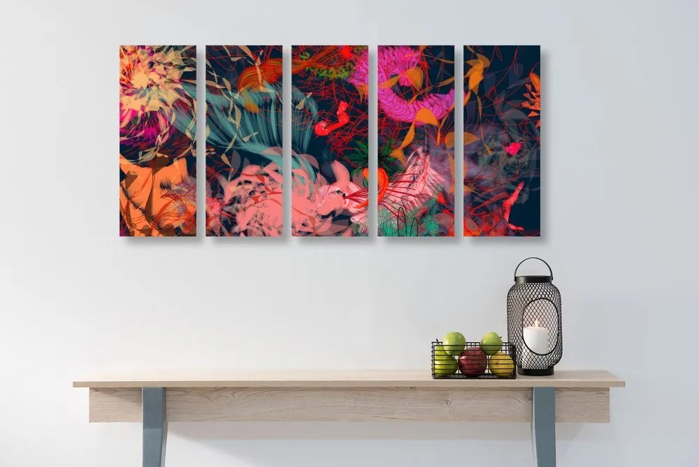 Quadri 5 pezzi – Fiori in percezione astratta