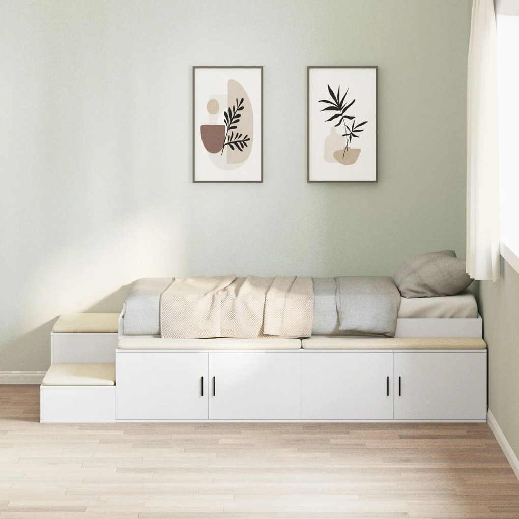 Telaio letto magazzino set di 3 bianco legno massello, truciolare