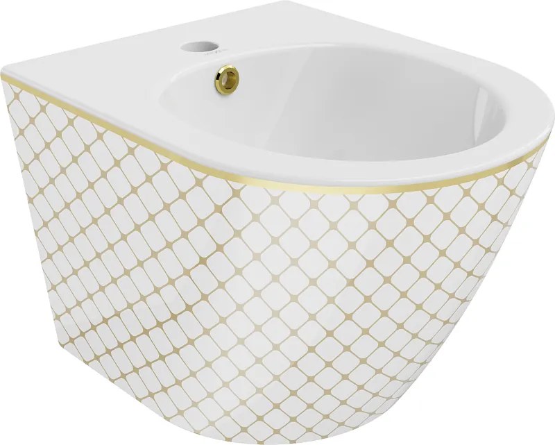 Mexen Lena bidet sospeso, bianco/oro motivo a scacchi - 35224809