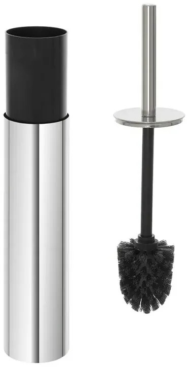 Portascopino tondo slim in acciaio inox setole nere e secchio estraibile