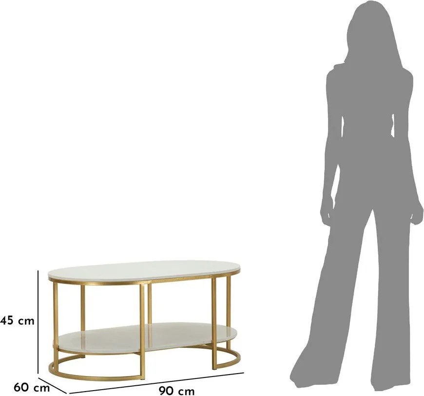 Tavolino da salotto bianco/dorato con piano in marmo 60x90 cm Izmir – Mauro Ferretti