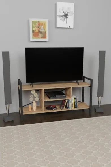 Mobile Porta TV Stile Industrial 120x35x60 Con Vani A Giorno Cult Rovere