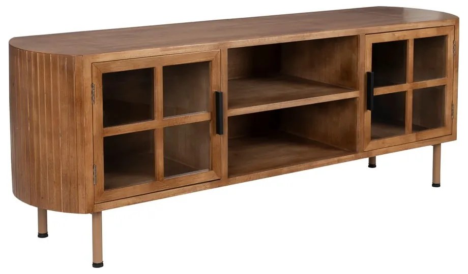 Mobile TV di colore naturale in legno di cauciù massiccio 150x55x38 cm Yaz – White Label