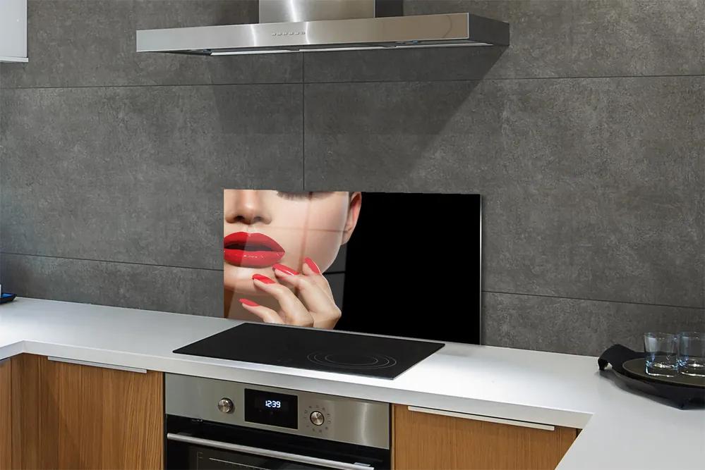 Rivestimento parete cucina Labbra e unghie rosse della donna 100x50 cm