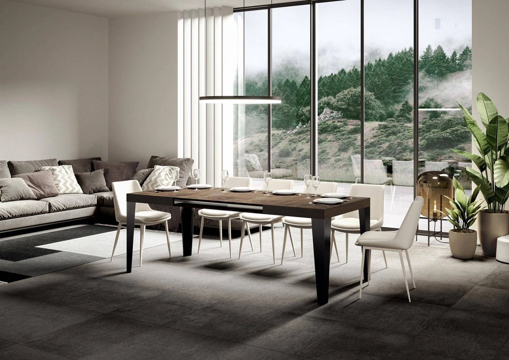 Tavolo allungabile Flame con telaio e gambe antracite, Noce / 90x140/400 cm