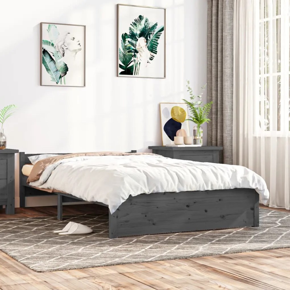 Giroletto Grigio İn Legno Massello 135x190 Cm Double /