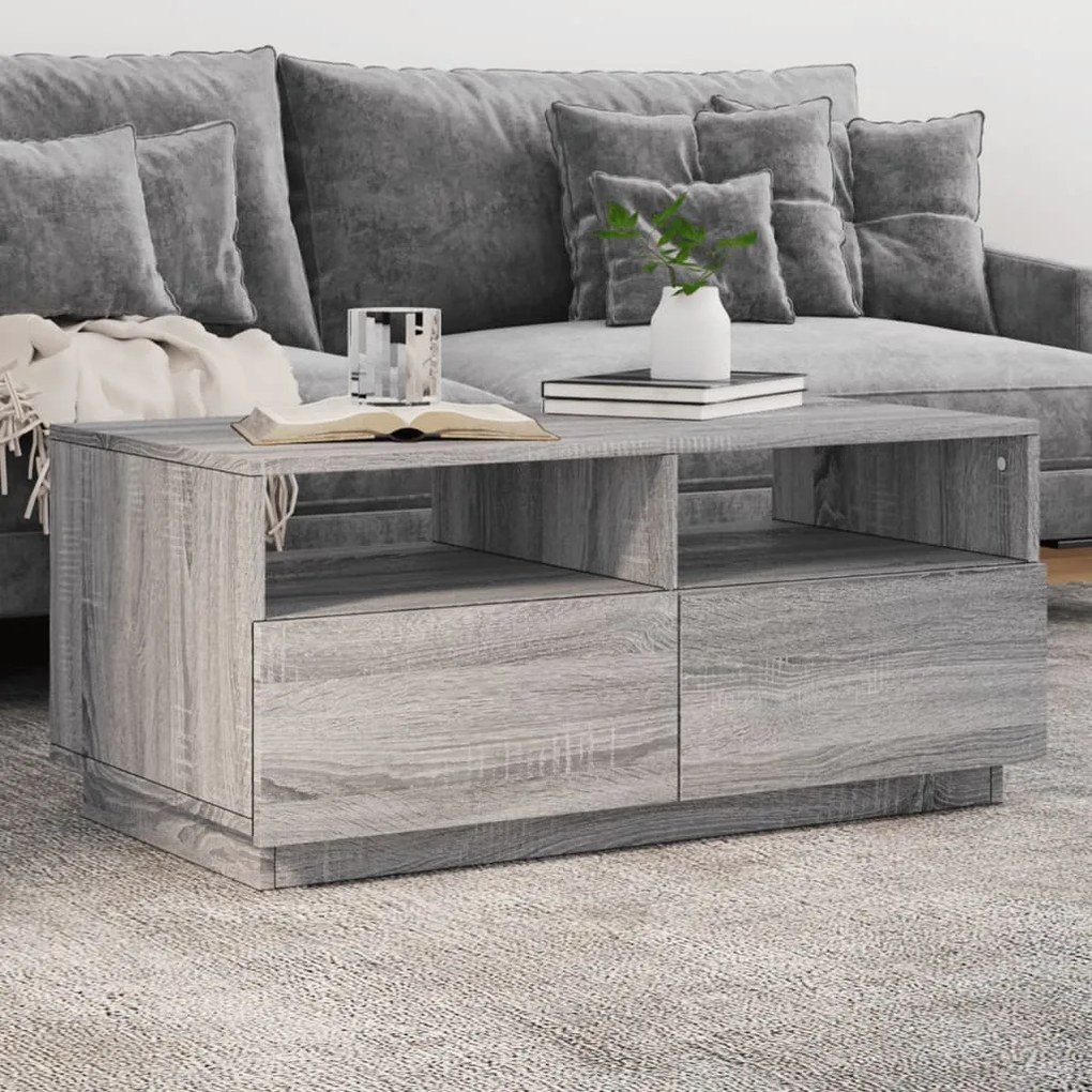 Tavolino Da Soggiorno Con Luci Led Grigio Sonoma 90x49x40 Cm /