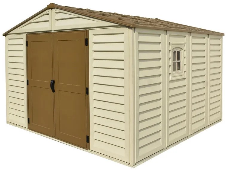 Grande casetta da giardino in plastica Duramax WoodBridge Plus 10,5 x 10,5