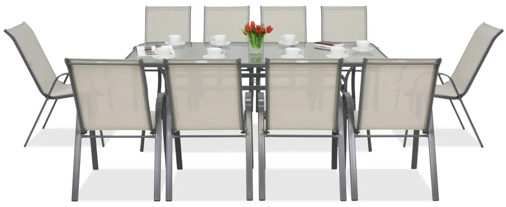 Mobili da giardino in metallo Modena per 10 persone con un grande tavolo di Garden Point grigio chiaro