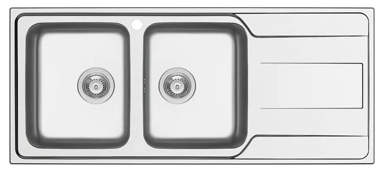 Lavello integrato 2 vasche con gocciolatoio a sinistra DELINIA Basalt inox L 50 x L 116 cm argento