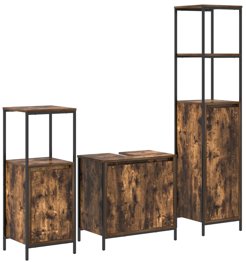 Set mobili bagno 3 pezzi rovere affumicato - legno ingegnerizzato