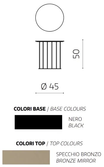 Tavolino tondo D45 cm con base in metallo Nero e piano in vetro Bronzo MUTE