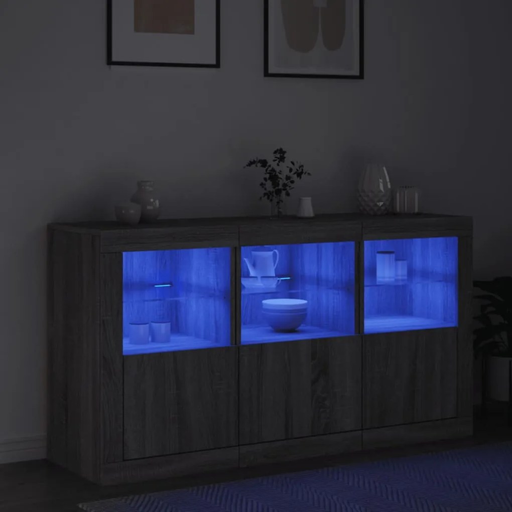 Credenza con luci led grigio sonoma 123x37x67 cm