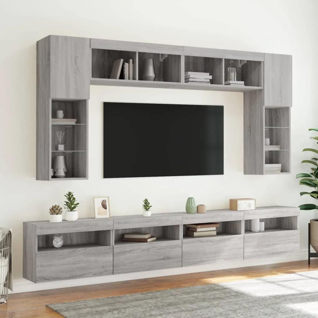 Set mobili tv a muro 8 pz con luci led grigio sonoma