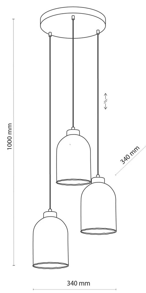 TK Lighting Sospensione Satipo, vetro, 3 luci, trasparente