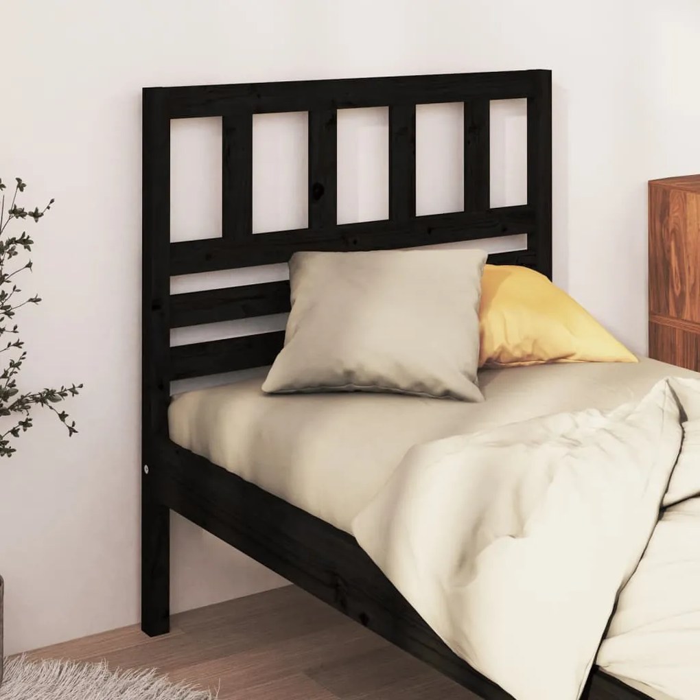 Testiera Per Letto Nera 81x4x100 Cm İn Legno Massello Di Pino /
