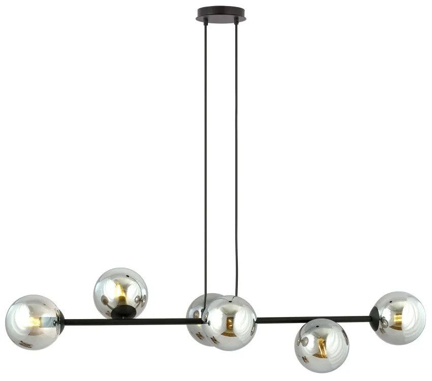 Lampadario a Sospensione in Acciaio e Vetro ROSSI 6 Nero 6xE14 Colore delle Sfere Grafite