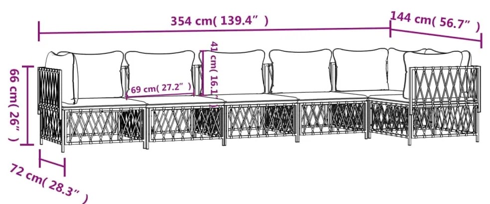 Set Salotto da Giardino 6 pz con Cuscini in Acciaio Bianco