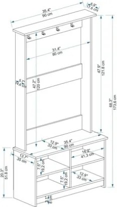 Mobile Ingresso 90 Cm Con Appendiabiti Panca E Vani A Giorno Carmela Rovere Bianco