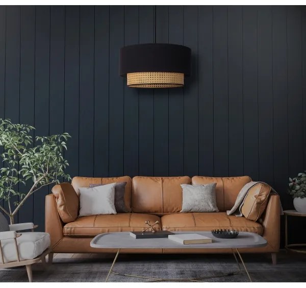 Duolla - Lampadario a sospensione con filo BOHO 1xE27/15W/230V diametro 45 cm nero/rattan