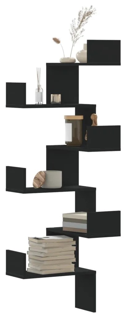 Scaffale Angolare Muro Nero 45x45x147 Cm Legno Multistrato /