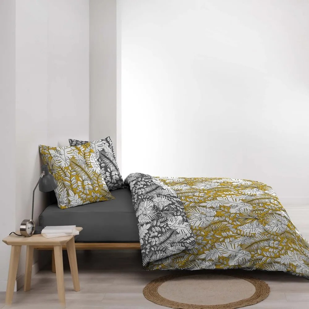 Biancheria da letto matrimoniale in microfibra gialla 240x220 cm Calaos - douceur d'intérieur