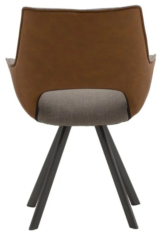 Set di sedie MONTMARTRE in similpelle marrone, tessuto grigio e gambe in metallo nero, con braccioli