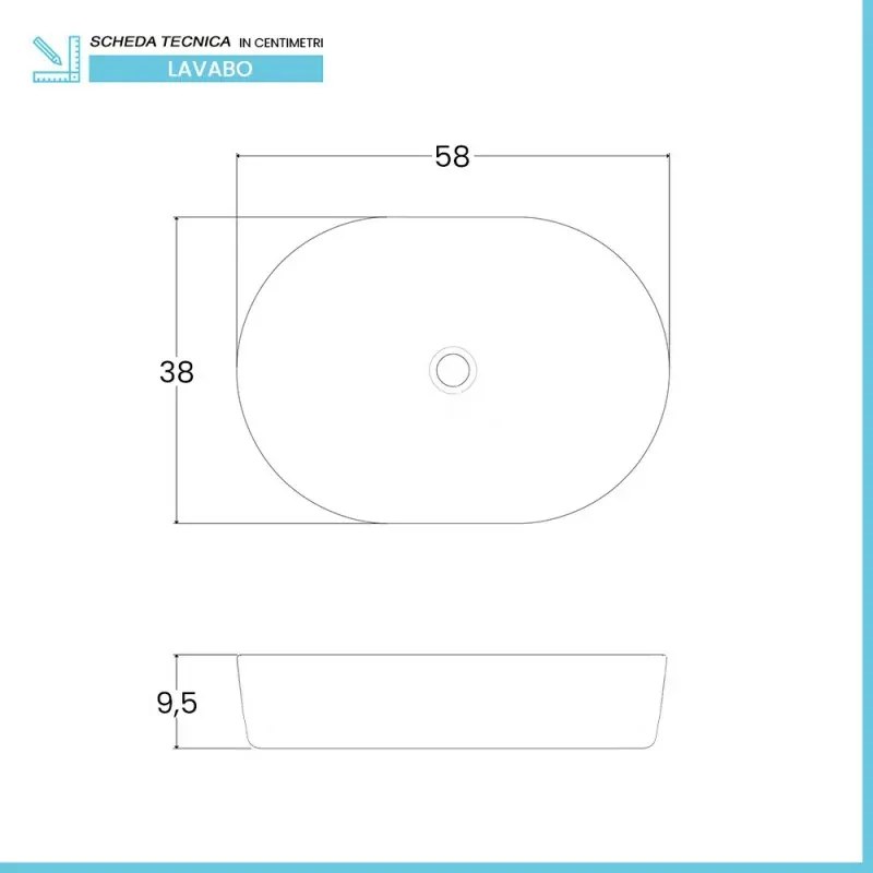 Lavabo da appoggio ovale 58x38 cm in acciaio inox bianco opaco Goya