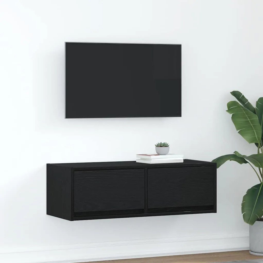 Mobile Porta Tv Rovere Nero 80x31x25,5 Cm İn Legno Multistrato /