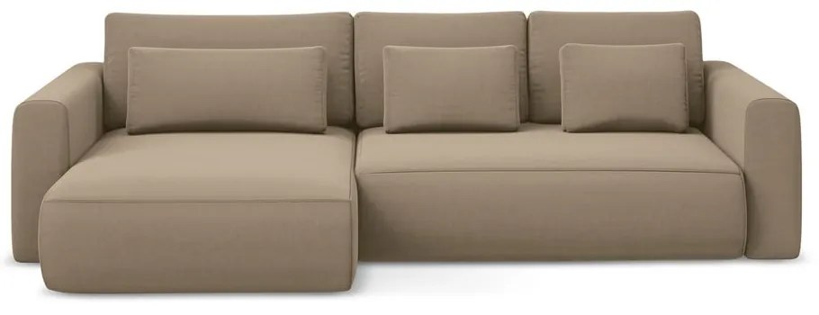 Divano angolare marrone chiaro allungabile/con contenitore (con penisola a sinistra/con chaise lounge) con rivestimento in velluto Kapua – Makamii