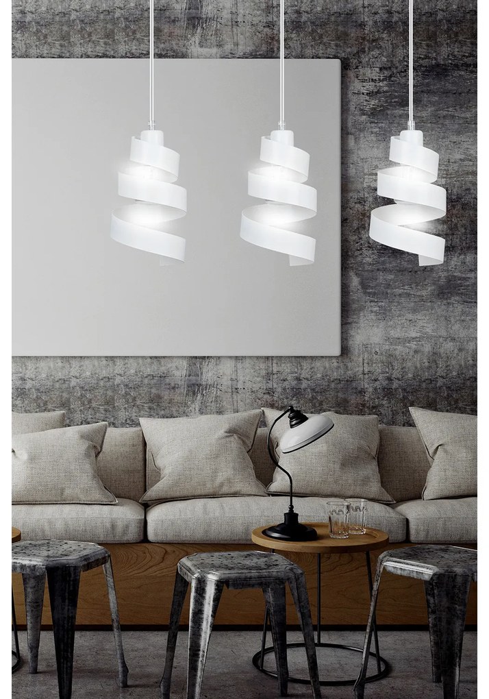 Lampadario Moderno 3 Luci Tristano In Acciaio Bianco Con Fasce A Spirale