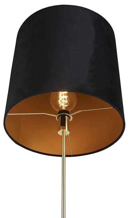 Lampada da terra oro/ottone con paralume in velluto nero 40/40 cm - Parte