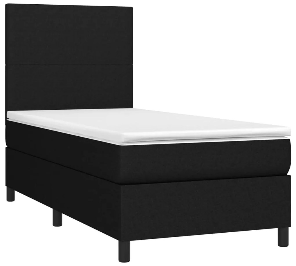 Letto a molle con materasso e led nero 90x200 cm in tessuto