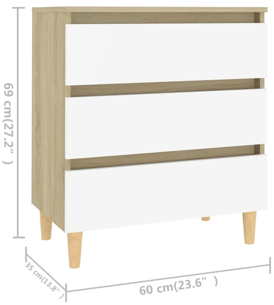 Credenza Bianca e Rovere Sonoma 60x35x69cm in Legno Multistrato