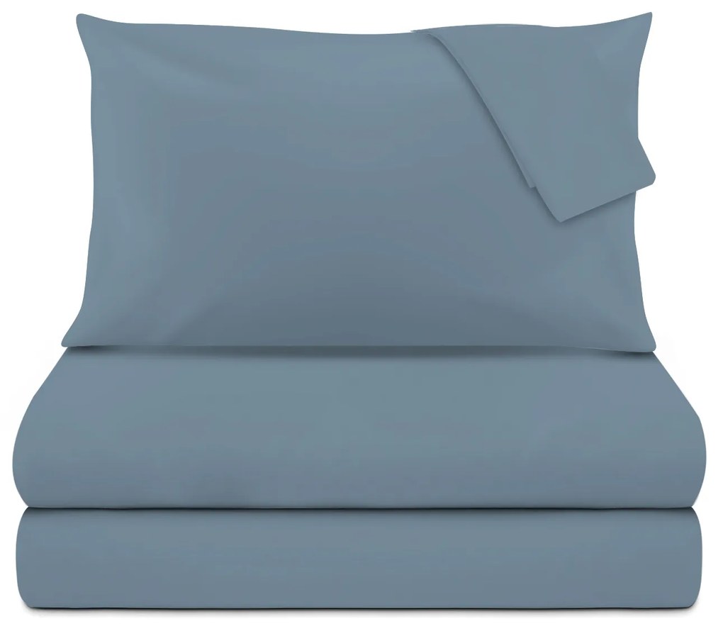 Completo letto matrimoniale cotone raso blu avio