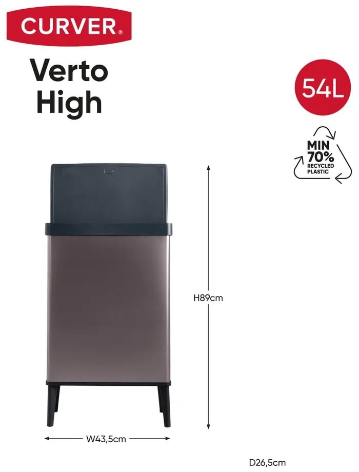 Cestino per la spazzatura rosa touch in plastica riciclata 54 l Verto High - Curver