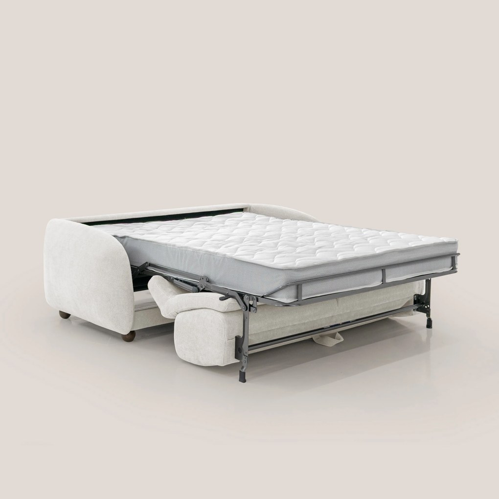 Giglio divano letto scandinavo japandi con materasso H18 cm in tessuto Bouclé impermeabile T07 bianco