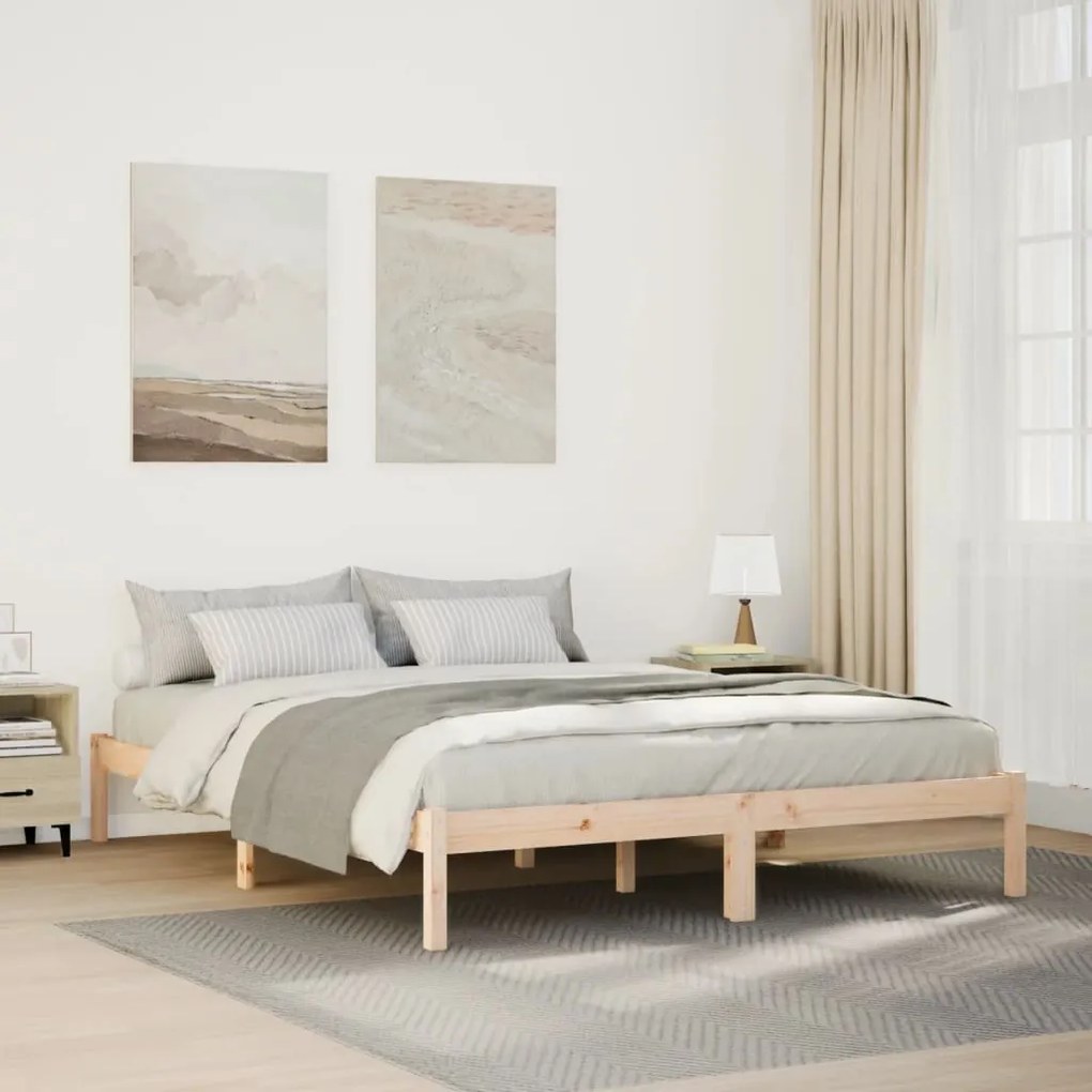Letto Extra Lungo Senza Materasso 140x210 Cm İn Legno Di Pino /