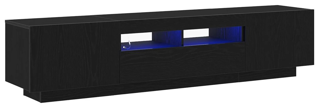 Mobile tv con luci led, nero rovere, 180x35x40 cm, in legno ingegnerizzato