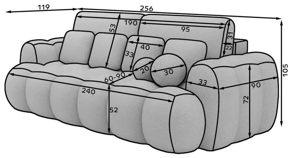 Divano grigio allungabile con rivestimento in bouclé 256 cm Cotonn – ELTAP