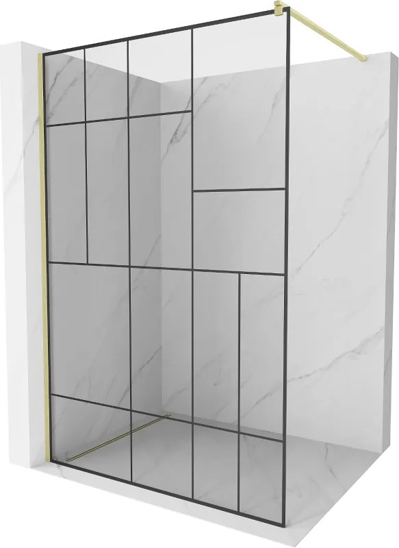 Mexen Kioto parete doccia Walk-in 80 x 200 cm, motivo nero 8 mm, oro spazzolato - 800-080-101-55-78