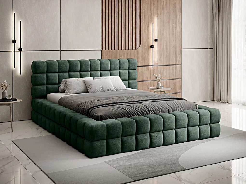 Letto matrimoniale con box contenitore Arianna - 180 x 200 cm , Tessuto verde