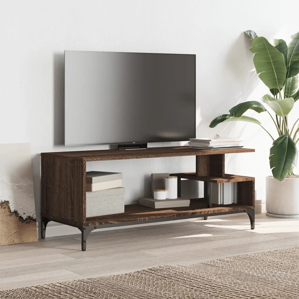 Mobile tv rovere marrone 102x40x41cm legno e acciaio a polvere