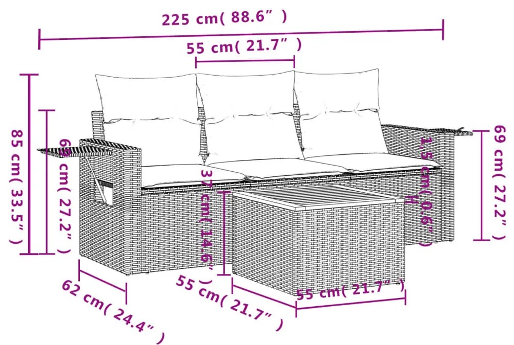 Set Divano da Giardino 4 pz con Cuscini Beige in Polyrattan