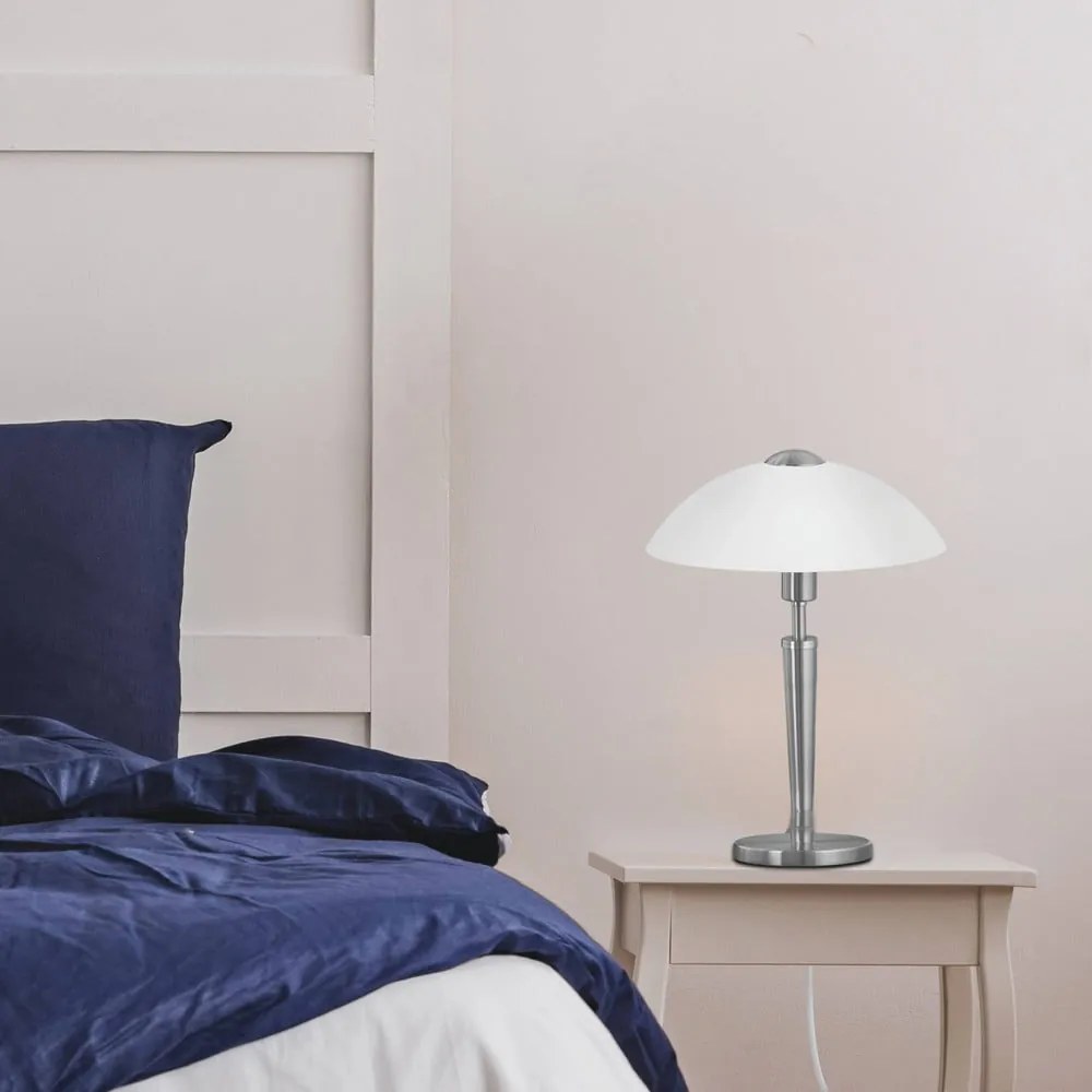 Lampada da tavolo grigia con paralume in vetro e intensità regolabile (altezza totale 35 cm) SOLO 1 – EGLO