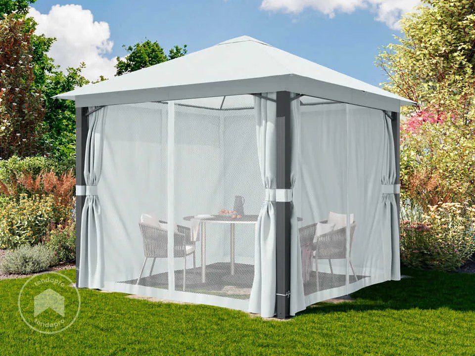 TOOLPORT Gazebo da giardino 3x3m, Softtop, 4 teli laterali, pietra - (300670)