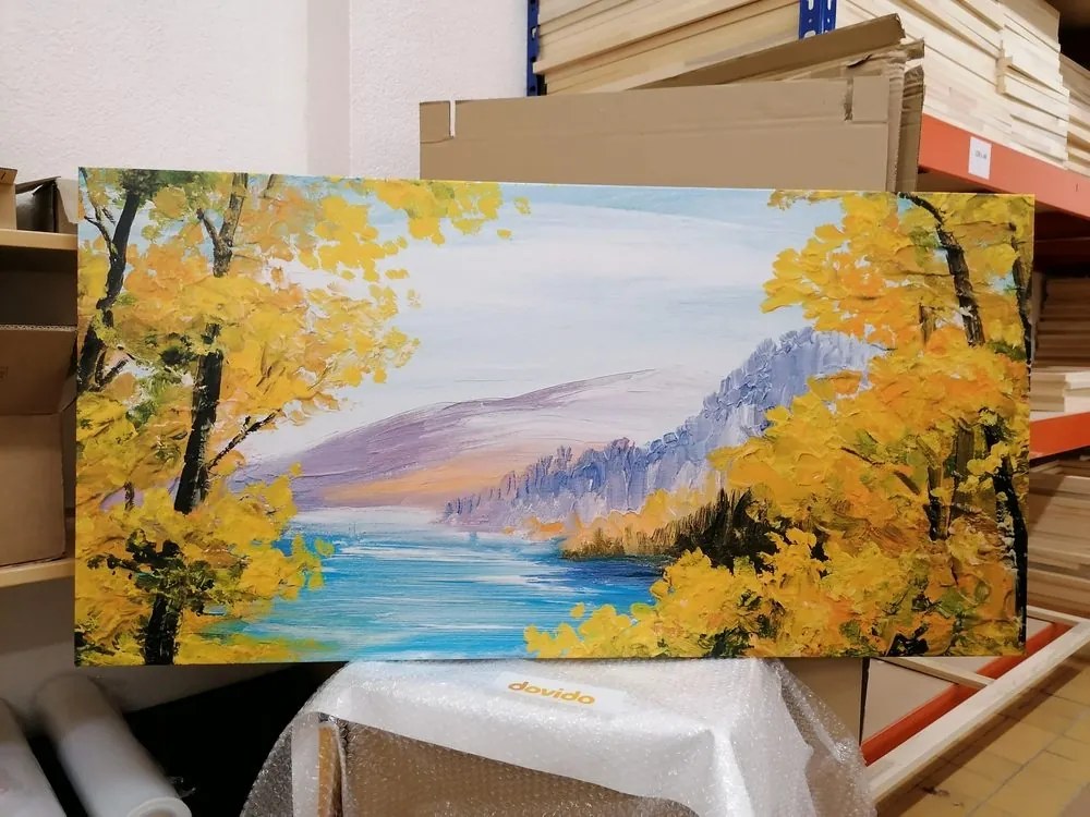 Quadro su tela – Dipinto a olio di un lago di montagna