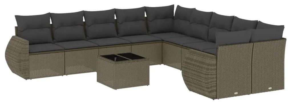 Set divani da giardino 11 pz con cuscini in polyrattan grigio